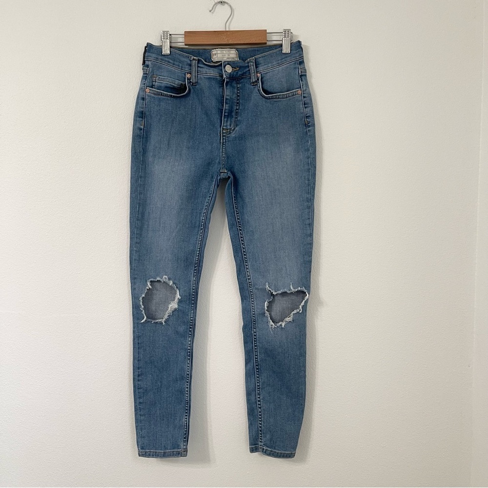 Free People Busted Knee Skinny Fit Jeans Women's 28 High Rise Stretch Denim Blue